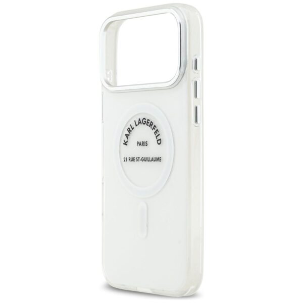 KARL LAGERFELD case for IPHONE 17 Pro Max compatible with MagSafe KLHMP17XHKRSGPT (IML Karl RSG Logo) transparent