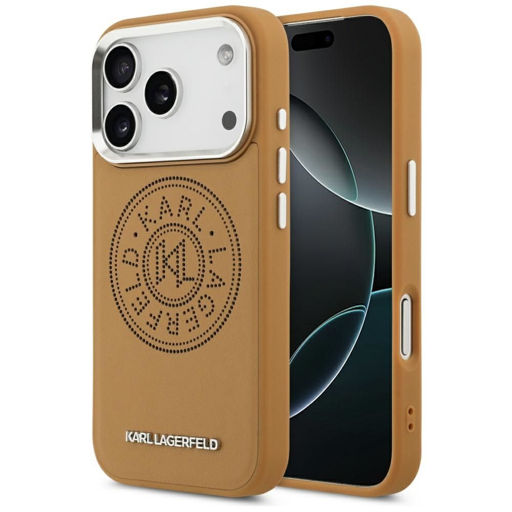 c1c61052a17af2addcf8e5a9841cb128 KARL LAGERFELD case for IPHONE 17 Pro Max compatible with MagSafe KLHMP17XPSKRPMW (PU W/ Point & Metal Logo) brown