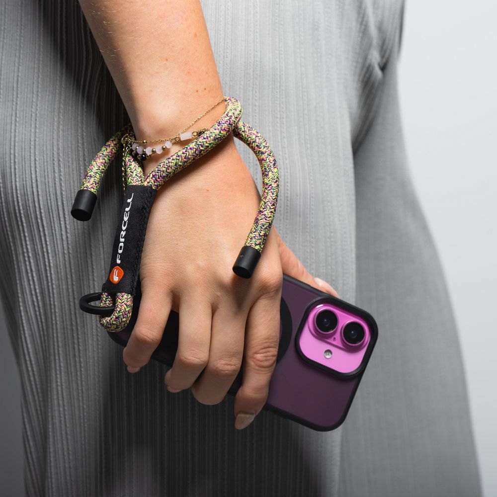 FORCELL F-DESIGN R10X40 wrist phone lanyard with adjustable length (max 20cm in the loop) green pink purple