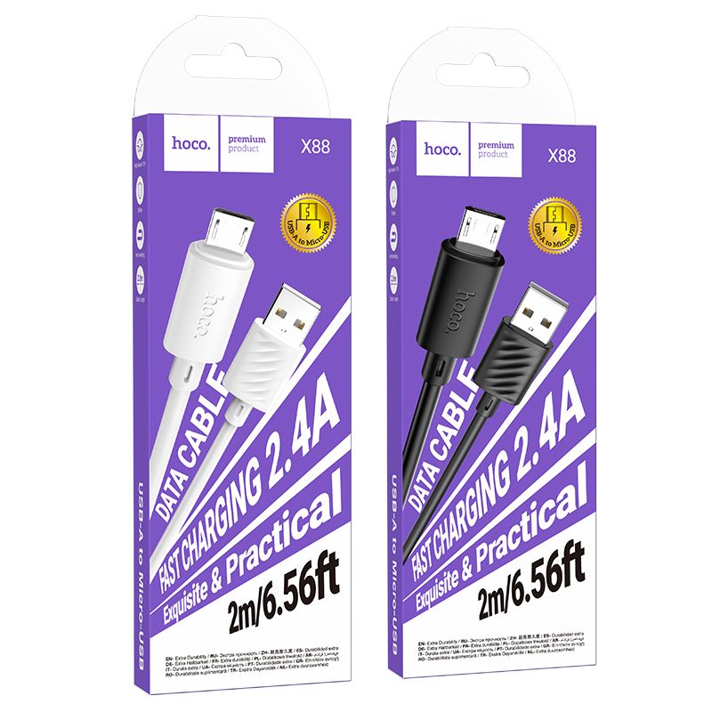Cable USB A to Micro USB Hoco 2,4A 2 m X88 black