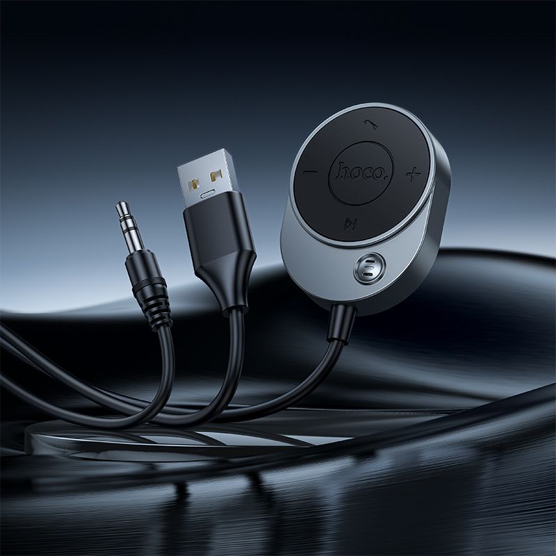 Wireless car receiver Hoco AUX Bluetooth with cable Jack 3,5 mm E150 metal gray