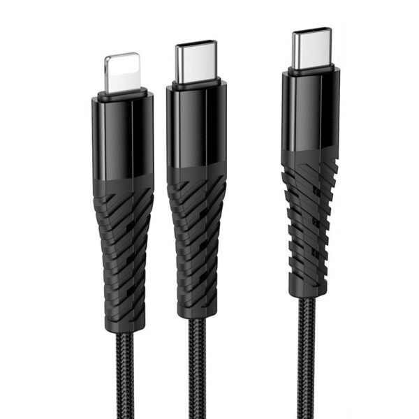 Cable 2in1 USB C to USB C+Lightnig Hoco 1 m X123 black