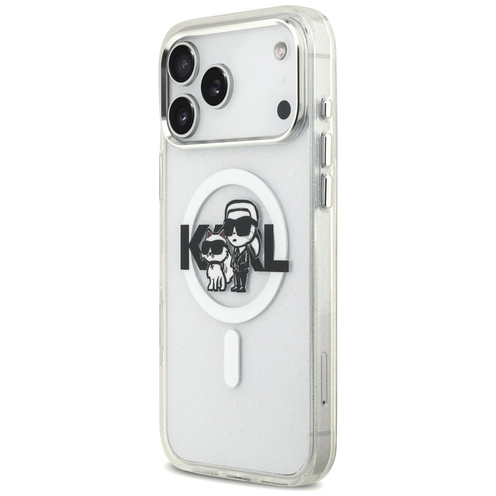 d005ac5fddd1e8221b023751ddb639b6 KARL LAGERFELD case for IPHONE 17 Pro Max compatible with MagSafe KLHMP17XHGKCGKBT (IML Glitter K&C Sketch Logo) transparent
