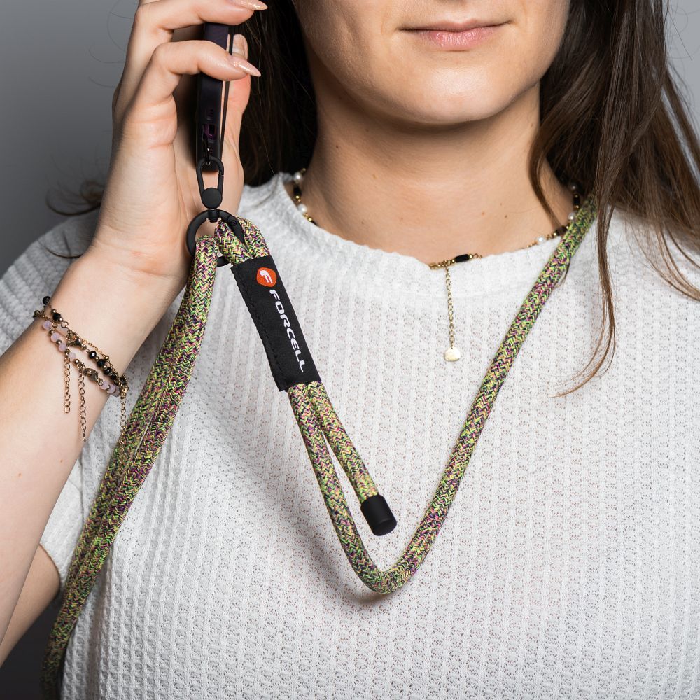 FORCELL F-DESIGN S10X165 crossbody phone lanyard with adjustable length (max 82,5cm in the loop) green pink purple