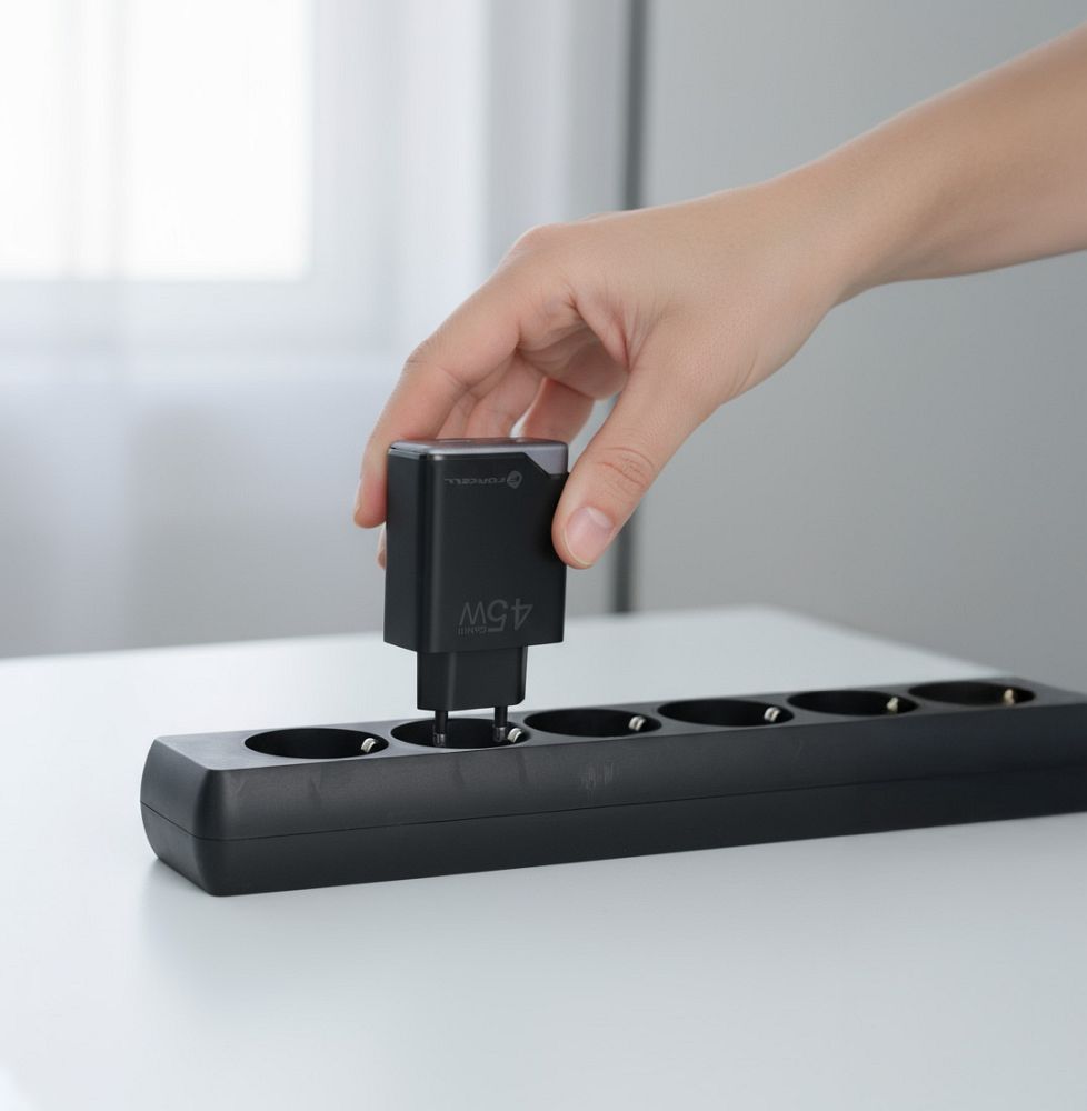 FORCELL F-ENERGY GaN III B245202(1A1C) Ultra Slim travel charger 1 x Typ C + 1 x USB A PD QC4.0 3A 45W black