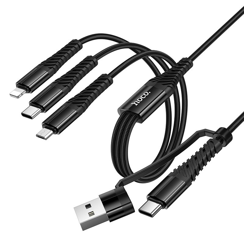 Cable 3in1 USB C / USB A to Lightning + USB C + Micro USB Hoco 1 m X123 black