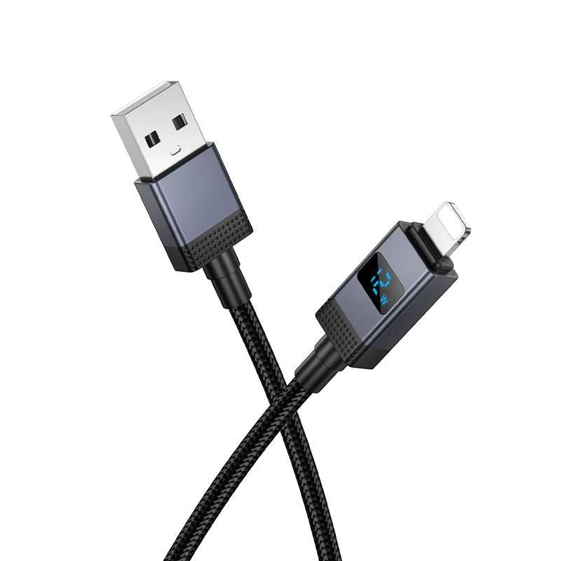 e18fb51b5edb2a36ea361f466ddf95d6 Cable USB A to Lightning Hoco 2,4A with display 1 m X118 black