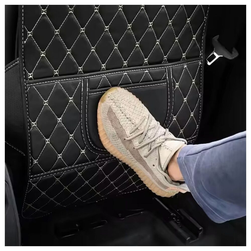 e5feeda6669f759b20928e5eb88d2880 Protective leather mat for car seat anti-kick with organizer black