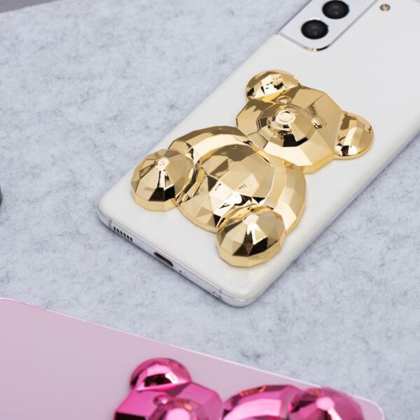 Phone stand BEAR - stick-on - gold
