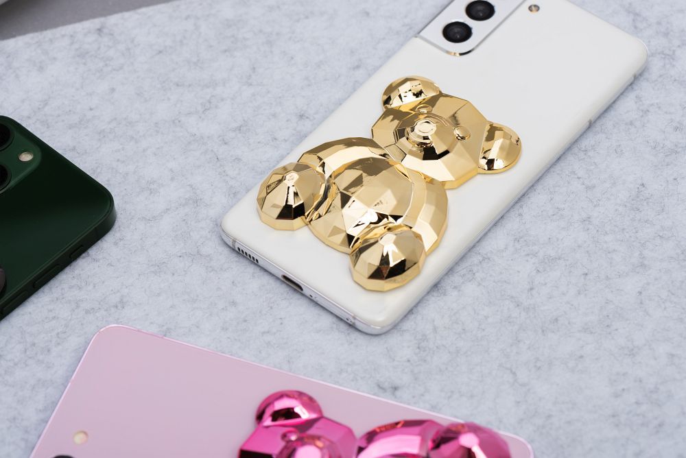 Phone stand BEAR - stick-on - gold
