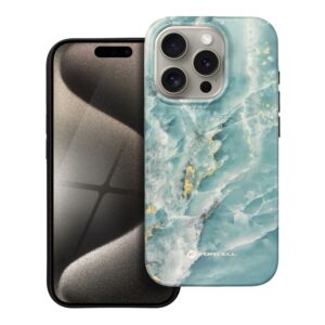 FORCELL F-PROTECT Mirage, Military Drop-Tested case compatible with MagSafe for IPHONE 15 PRO green marble
