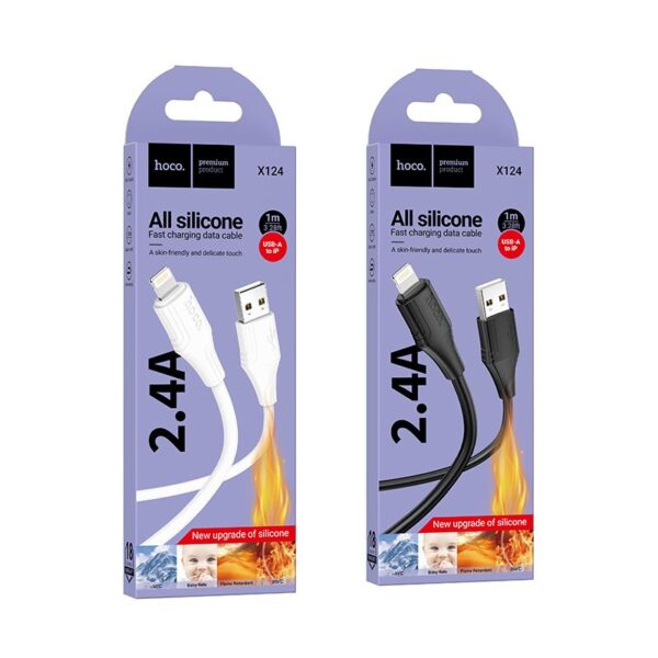 Silicone Cable USB A to Lightning Hoco 2,4A 1 m X124 black