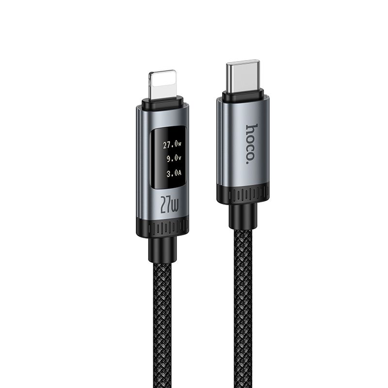 Data Cable with digital display USB C to Lightning Hoco PD 27W 1,2 m U148 black