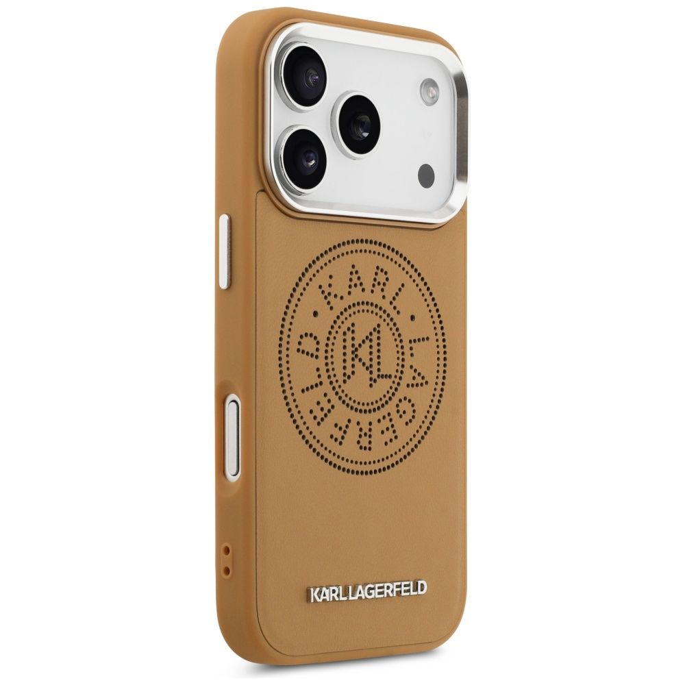 fb2d70318274182c1dda77fa9bb7acc1 KARL LAGERFELD case for IPHONE 17 Pro Max compatible with MagSafe KLHMP17XPSKRPMW (PU W/ Point & Metal Logo) brown