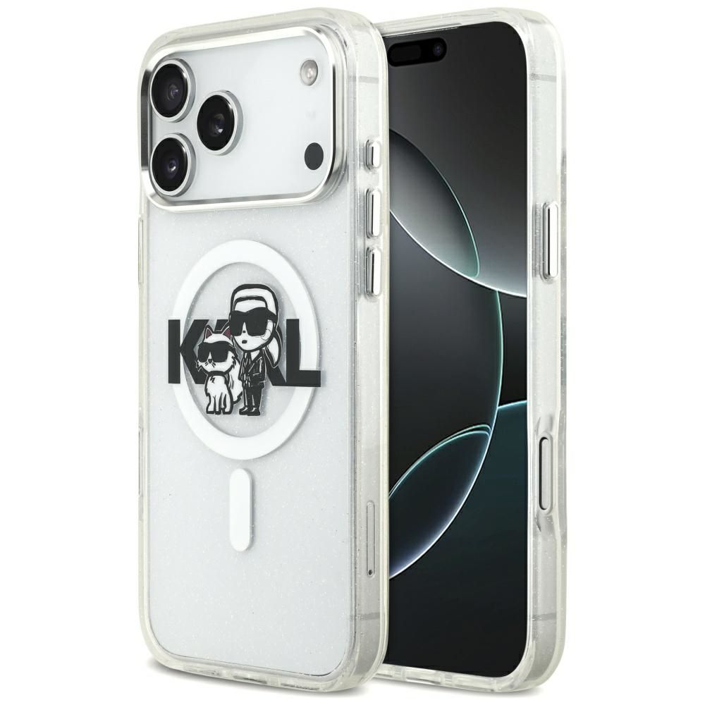 ff10c9bfa1cb59cceb5d29ae57c2dc75 KARL LAGERFELD case for IPHONE 17 Pro Max compatible with MagSafe KLHMP17XHGKCGKBT (IML Glitter K&C Sketch Logo) transparent