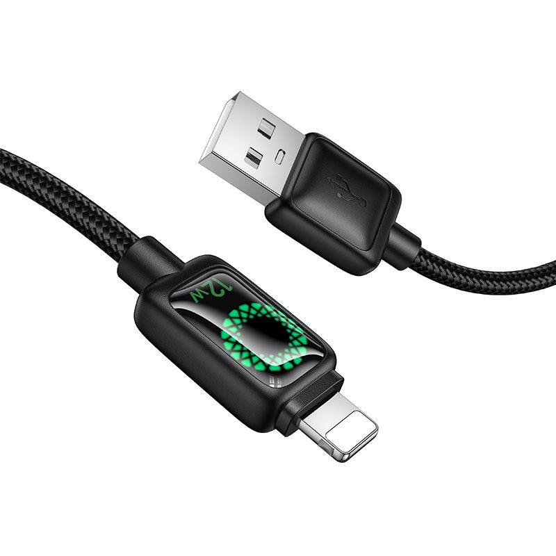 Cable with LCD USB A to Lightning Hoco 2,4A 1,2 m U146 black