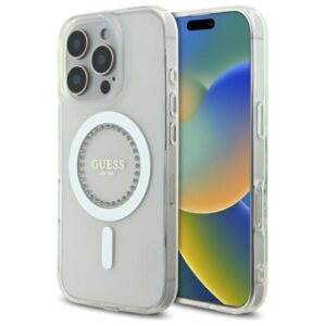 Guess IML Rhinestones MagSafe Case for iPhone 16 Pro Max - Whiteeng