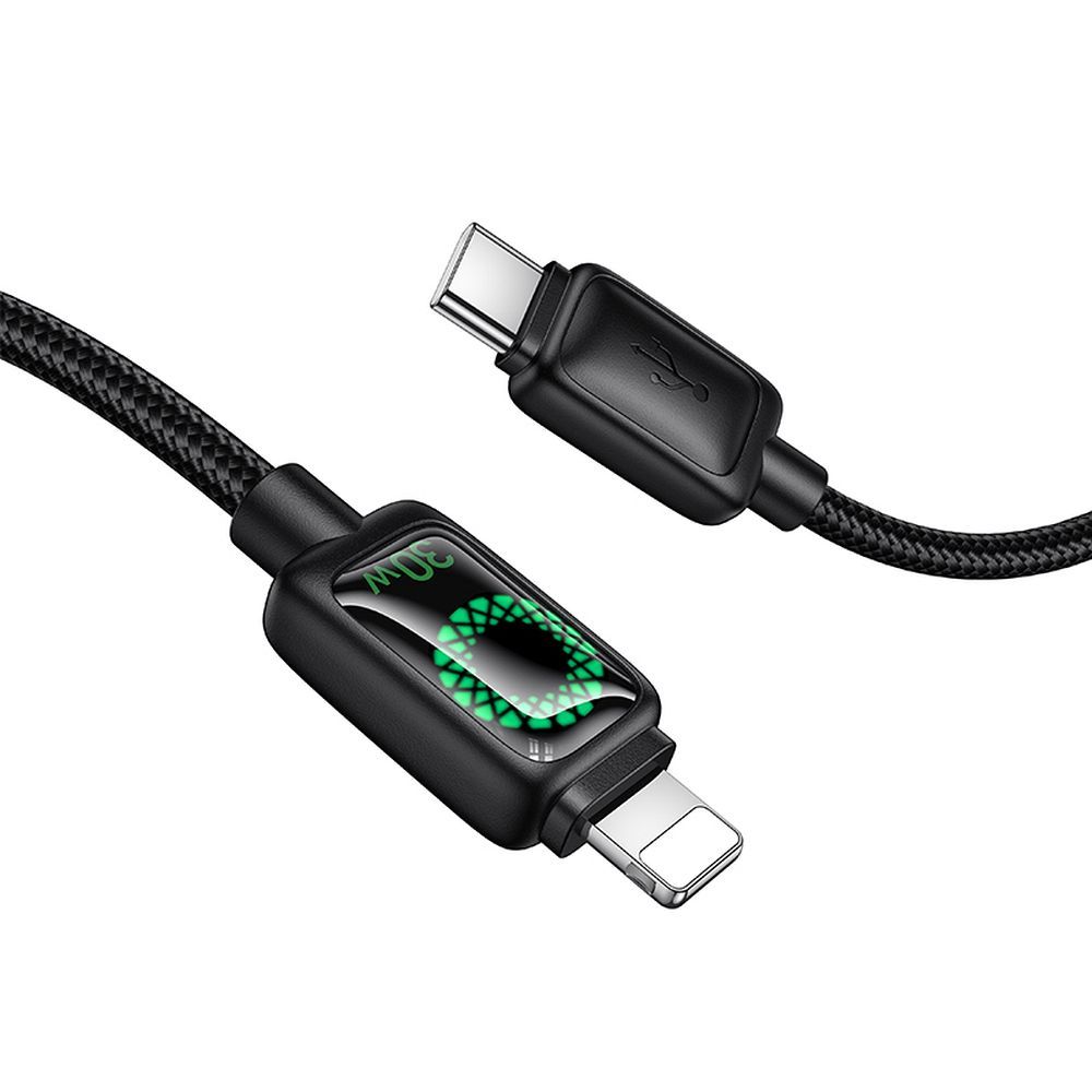 Cable with LCD USB C to USB C Hoco 3A 60W 1,2 m U146 black