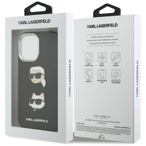 Karl Lagerfeld FW Grained Karl & Choupette Heads Pins & Logo iPhone 17 Case - Blackeng