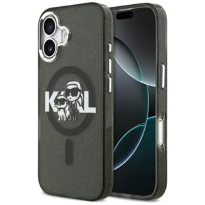 Karl Lagerfeld IML Glitter Karl & Choupette Sketch Logo MagSafe iPhone 17 Case - Blackeng