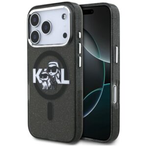 Karl Lagerfeld IML Glitter Karl & Choupette Sketch Logo MagSafe Case for iPhone 17 Pro - Blackeng
