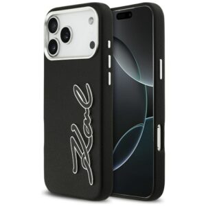 Karl Lagerfeld FW Grained Signature Logo Case for iPhone 17 Pro Max - Blackeng