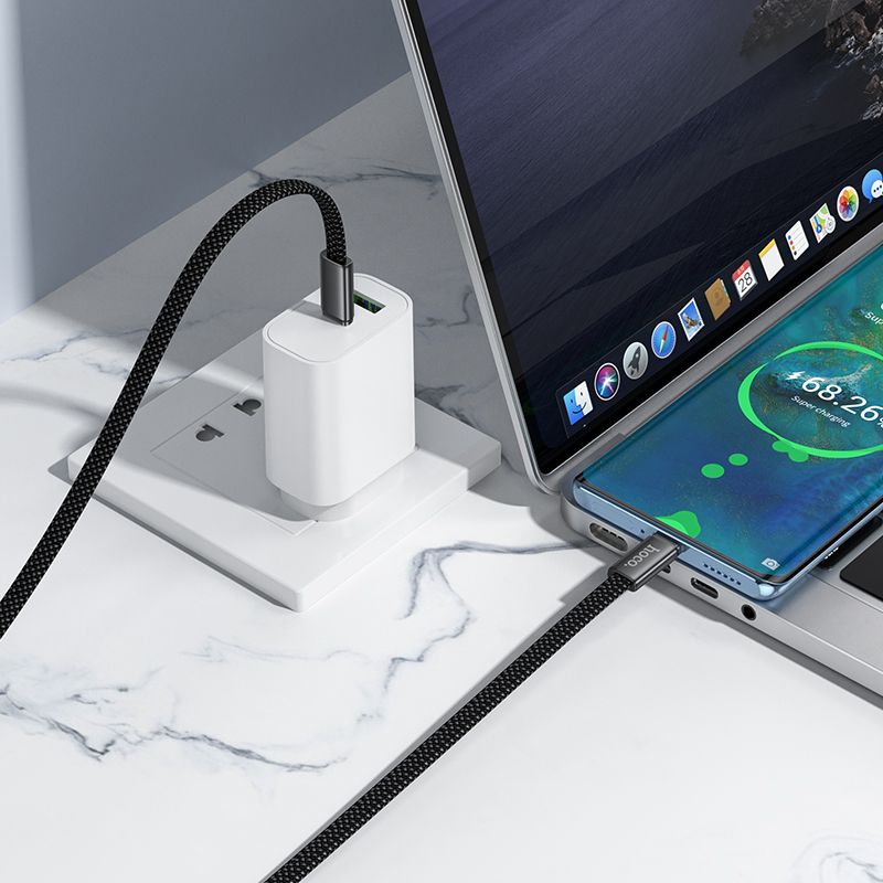 261e2c4ac4d2a9218b6a122f1fa7dfe6 Flat Cable USB C to USB C Hoco 3A 60W 1 m X125 black