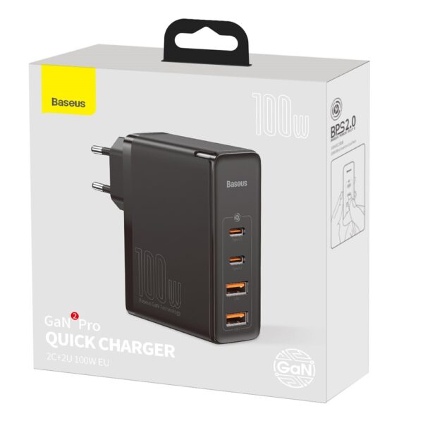 Baseus wall charger GaN2 Pro PD 100W 2x USB-C 2x USB black
