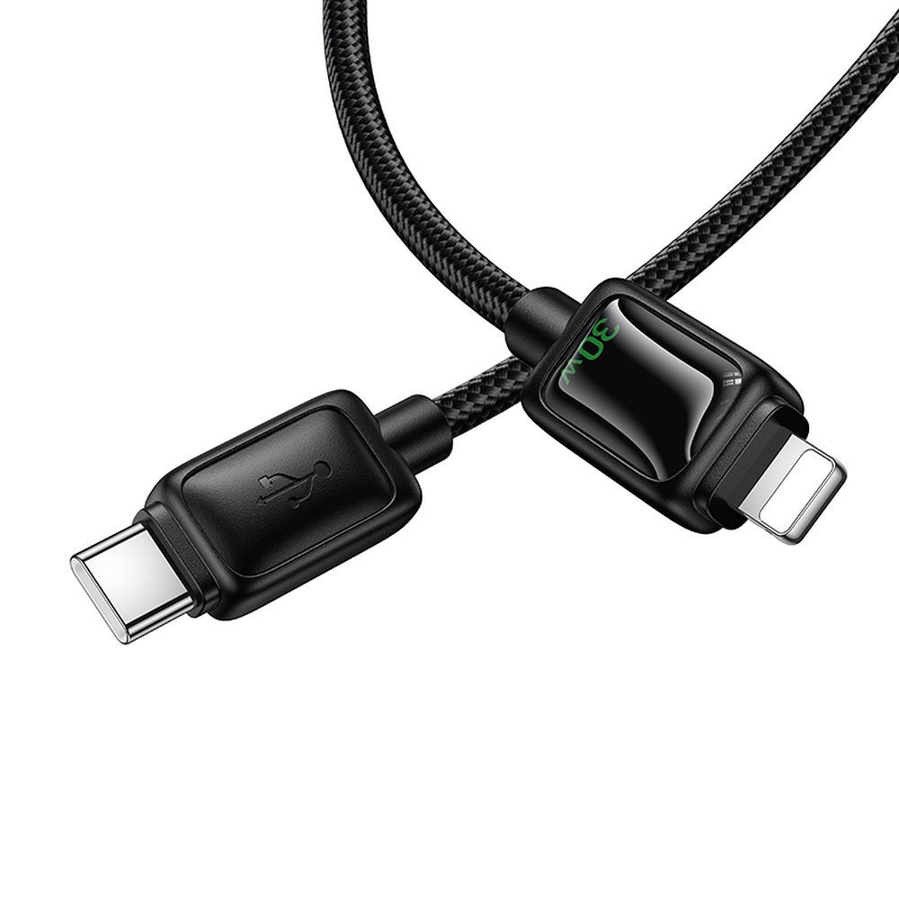 Cable with LCD USB C to Lightning Hoco PD 30W 1,2 m U146 black