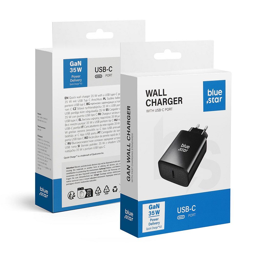 369b5fee63708c4dcde34ad4f4b2419b BLUE STAR travel charger Type C PD QC4.0 3A 35W TFB-TC-35WPD black