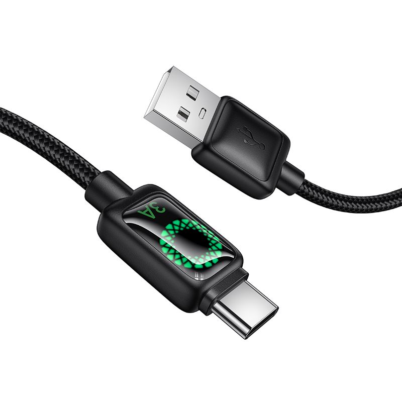 Cable with LCD USB A to USB C Hoco 3A 1,2 m U146 black