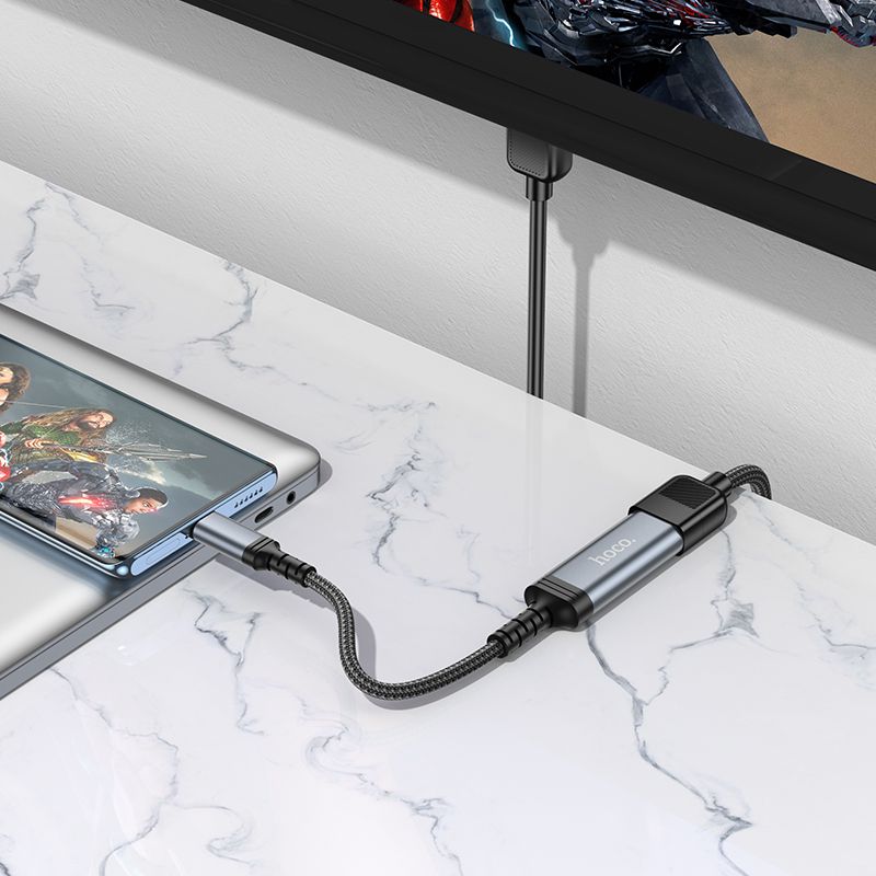 Cable USB C to HDTV conversion cable Hoco 4K 30Hz 0,2 m UA43A metal gray