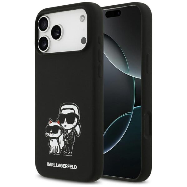 199950_1 Karl Lagerfeld Silicone K&C Sketch & Logo MagSafe Case for iPhone 17 Pro Max - Blackeng