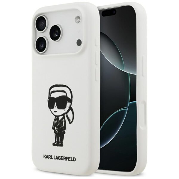 199952_1 Karl Lagerfeld Silicone Karl Sketch & Logo MagSafe Case for iPhone 17 Pro - Whiteeng