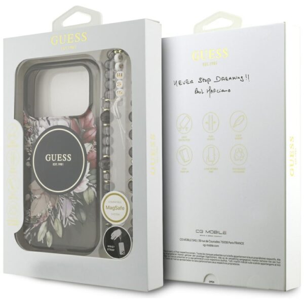 201185_8 Guess IML Flowers Pearl Strap MagSafe case for iPhone 17 Pro - blackeng