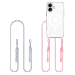 Tech-Protect Flexair Chain MagSafe Case for iPhone 16 - Clear + 2 Lanyards (Pink and Gray)eng