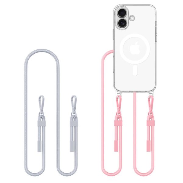 Tech-Protect Flexair Chain MagSafe Case for iPhone 16 - Clear + 2 Lanyards (Pink and Gray)eng