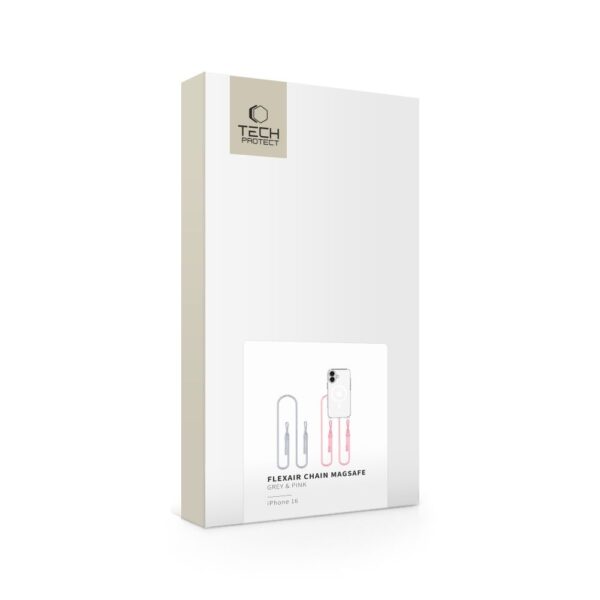 Tech-Protect Flexair Chain MagSafe Case for iPhone 16 - Clear + 2 Lanyards (Pink and Gray)eng