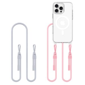 Tech-Protect Flexair Chain MagSafe Case for iPhone 16 Pro - Clear + 2 Lanyards (Pink and Gray)eng