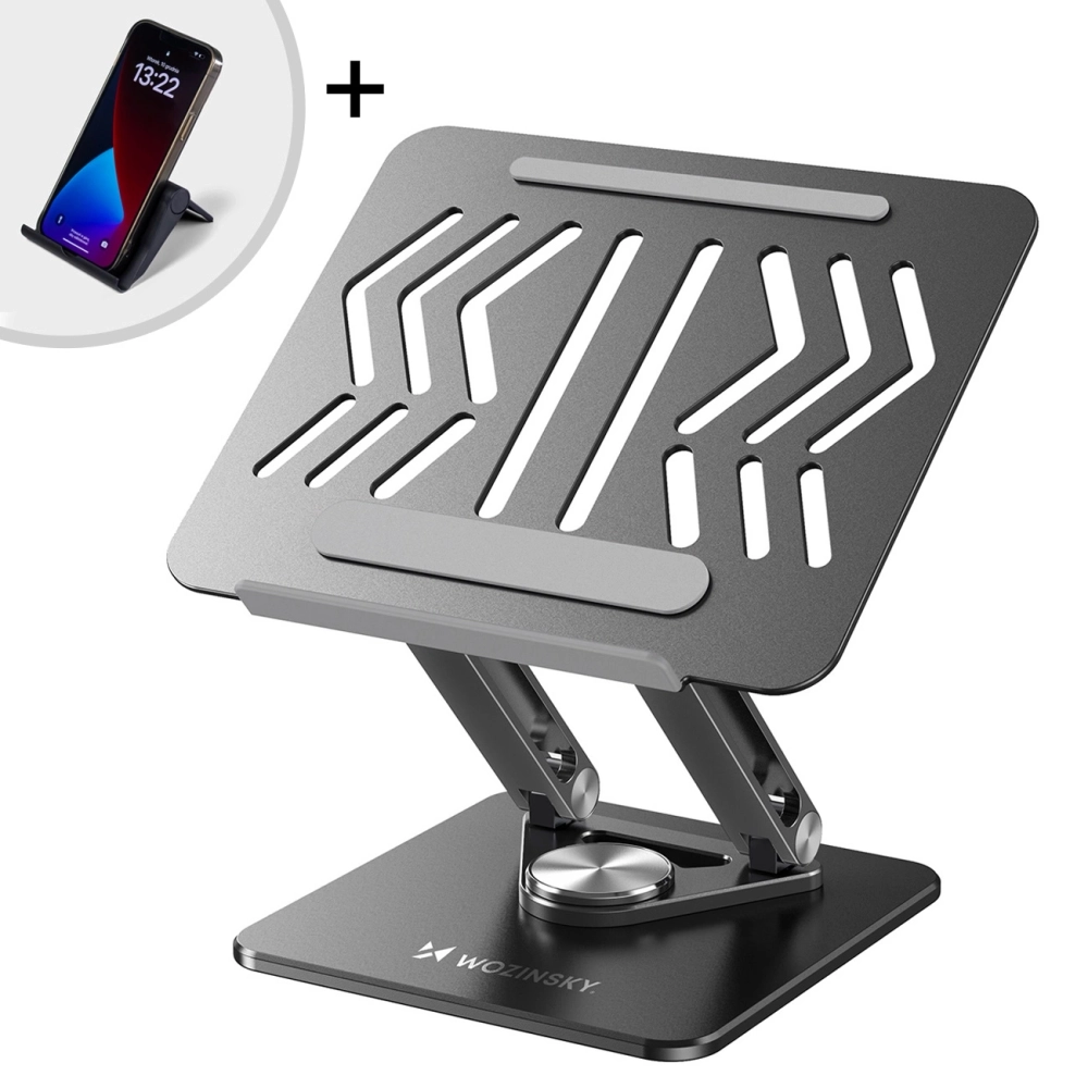 Wozinsky WRS-CPY84SB 360 Aluminum Laptop and Tablet Stand + Free Smartphone Stand - Blackeng