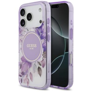 Guess IML Flower & Tonal Circle MagSafe case for iPhone 17 Pro - purpleeng