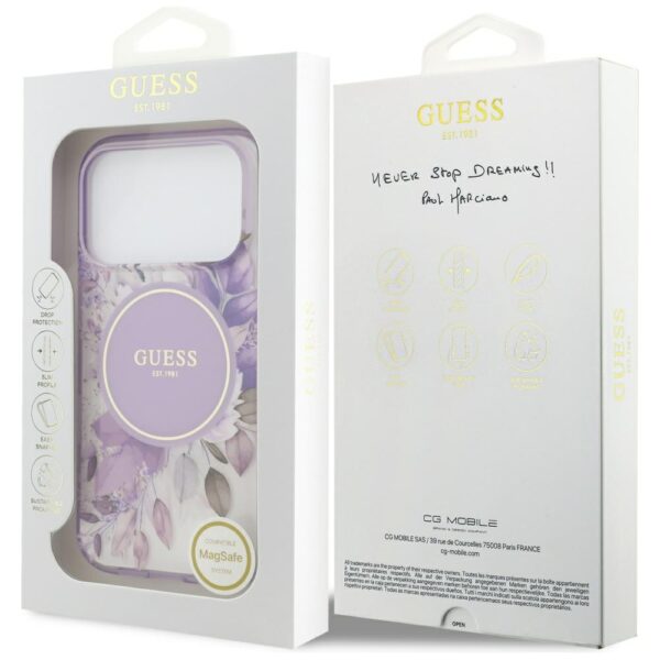 Guess IML Flower & Tonal Circle MagSafe case for iPhone 17 Pro - purpleeng