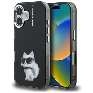 Karl Lagerfeld IML Aquarelle Choupette & Logo iPhone 16 Case - Blackeng