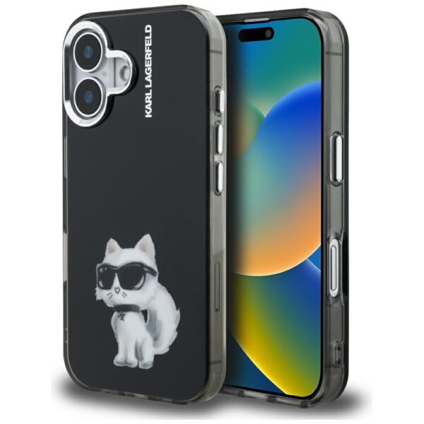 Karl Lagerfeld IML Aquarelle Choupette & Logo iPhone 16 Case - Blackeng