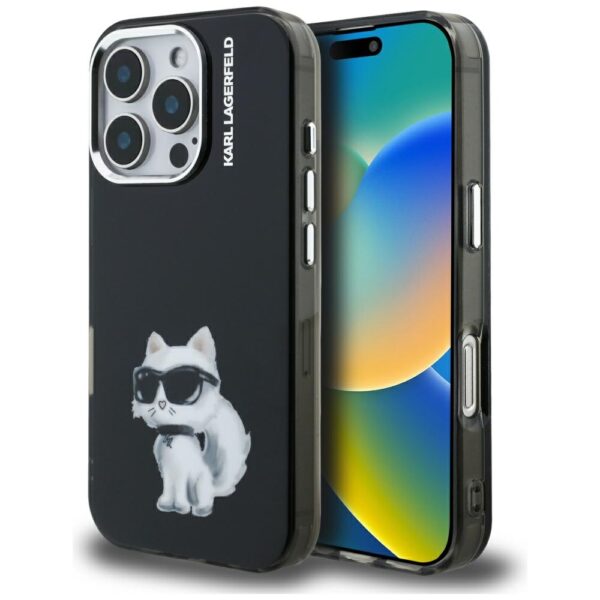 Karl Lagerfeld IML Aquarelle Choupette & Logo iPhone 16 Pro Case - Blackeng