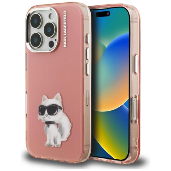 Karl Lagerfeld IML Aquarelle Choupette & Logo iPhone 16 Pro Case - Pinkeng