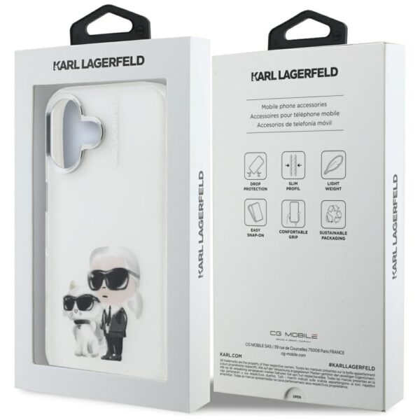 Karl Lagerfeld IML Aquarelle Karl & Choupette & Logo iPhone 16 Case - Whiteeng