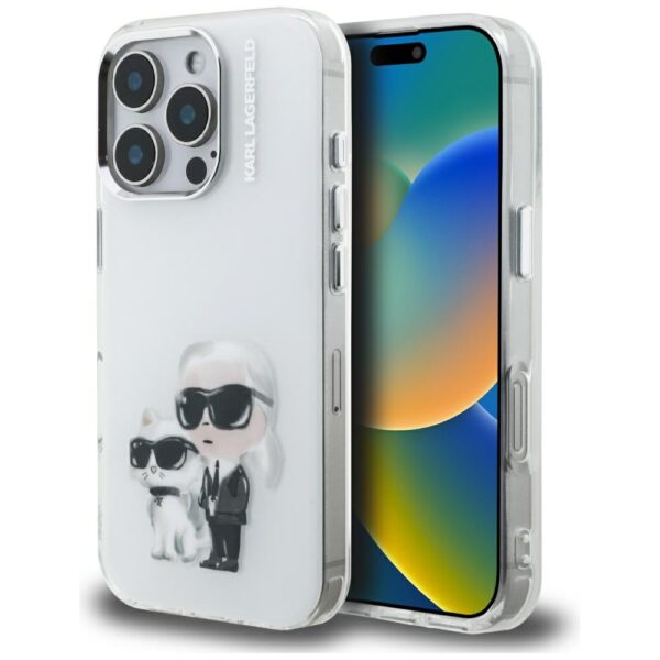Karl Lagerfeld IML Aquarelle Karl & Choupette & Logo iPhone 16 Pro Case - Whiteeng