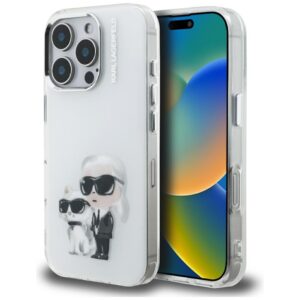 Karl Lagerfeld IML Aquarelle Karl & Choupette & Logo Case for iPhone 16 Pro Max - Whiteeng