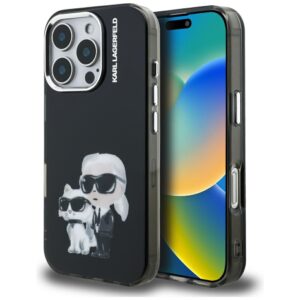Karl Lagerfeld IML Aquarelle Karl & Choupette & Logo Case for iPhone 16 Pro Max - Blackeng